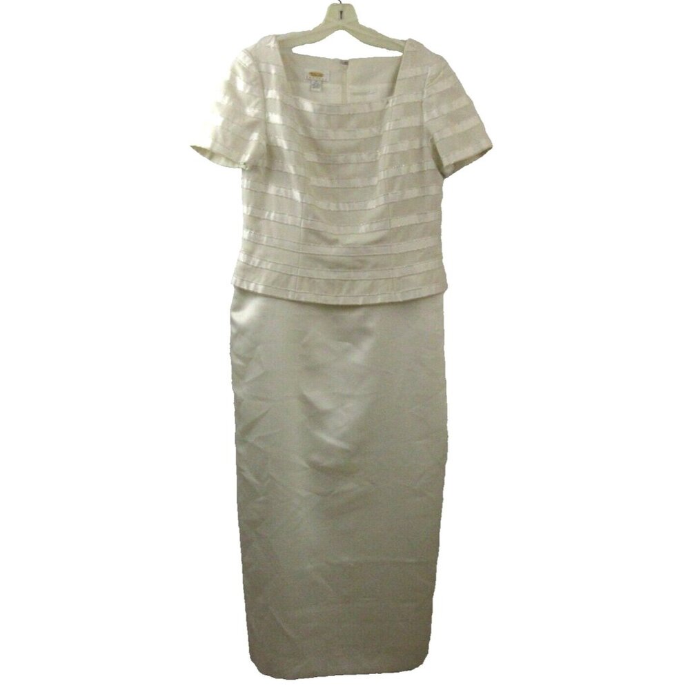 Talbots Petites Formal Beaded Dress Size P 10 Ivory Square Neck Short Sleeve